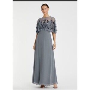 Mac Duggal Charcoal Maxi Dress with Floral Details